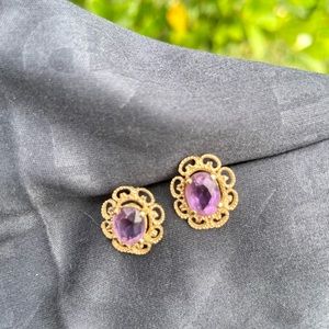 14K Gold filigree Amethyst Stud earring.